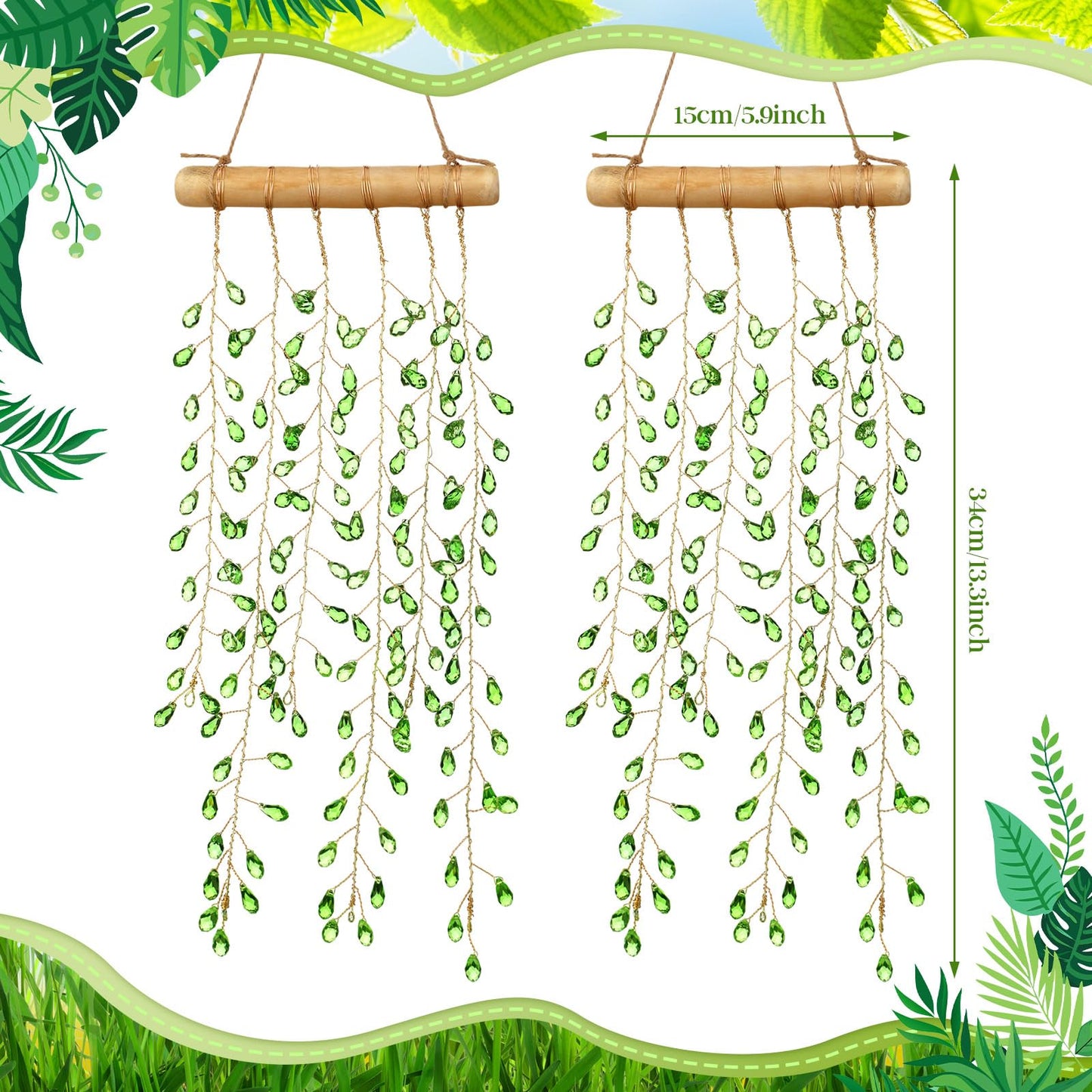 Suncalla 2 Pcs Crystal Suncatchers for Window Boho Decor Hanging Sun Catcher Making Rainbow Green Plants Artificial Crystal Prisms Wind Chime with Chain for Garden Home Wedding Ornament Gift