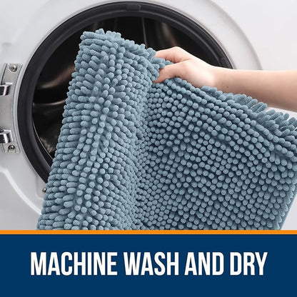 OLANLY Bathroom Runner Rugs 59x24, Soft Absorbent Chenille Bath Rugs, Rubber Backing Quick Dry, Machine Washable Long Bath Mats for Bathroom Floor, Tub and Shower, Home Decor Accessories, Airy Blue