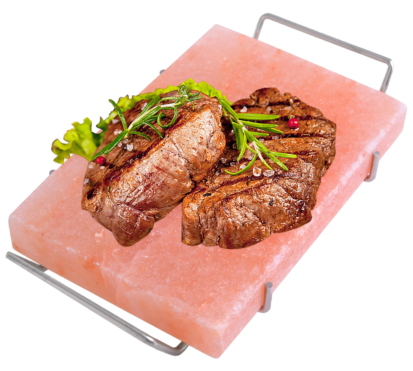 Spantik Professional Salt Block Set with Steel Tray 12" x 8" x 1.5" Himalayan Cooking Plate for Grilling, Cooking, Serving, 100% Pure Natural Food Grade Salt Stone Unique Gifts for Barbecue Smoker