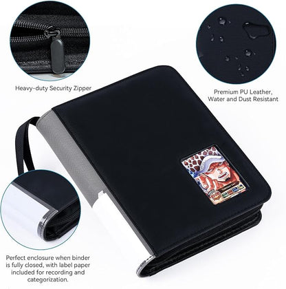 4 Pocket Top Loader Binder with Clear Window, Holds 160 Cards in 3"x 4" Toploaders, Side Loading, for Sports, Anime, MTG, TCG Card Collection, Gray-Black