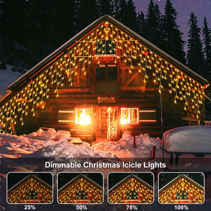 echosari Icicle Lights 10Ft 102 LED Warm White Battery Operated Dimmable with Timer Remote - Clear Wire