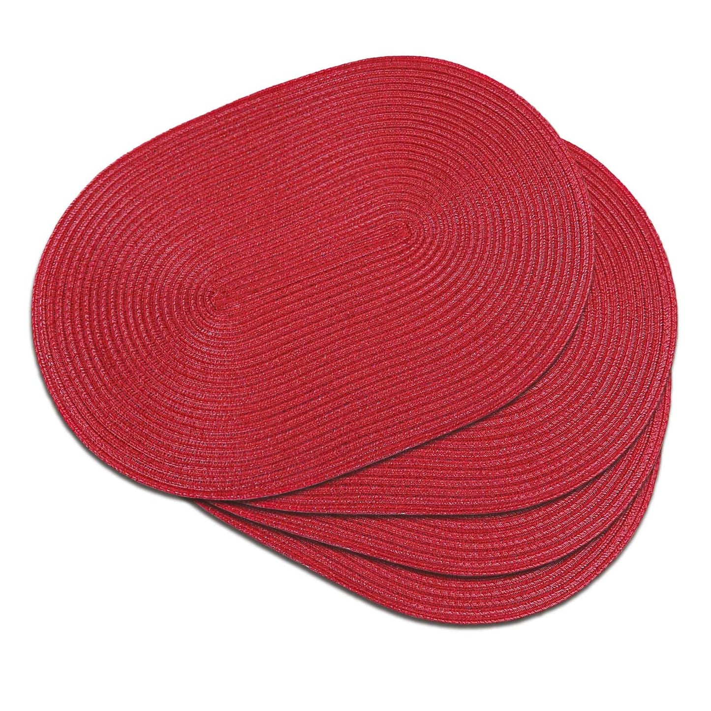 Noctiflorous Woven Oval Braided Placemats Set of 4-12 x 17.5 Inch Washable Non-Slip Heat Resistant Table Mats for Kitchen and Dining（Red, 4）