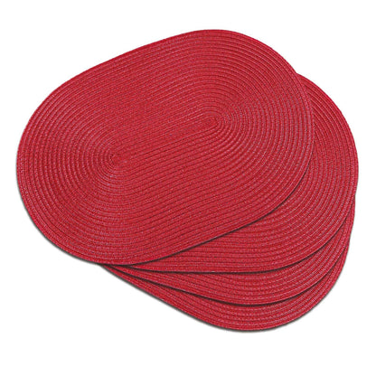 Noctiflorous Woven Oval Braided Placemats Set of 4-12 x 17.5 Inch Washable Non-Slip Heat Resistant Table Mats for Kitchen and Dining（Red, 4）