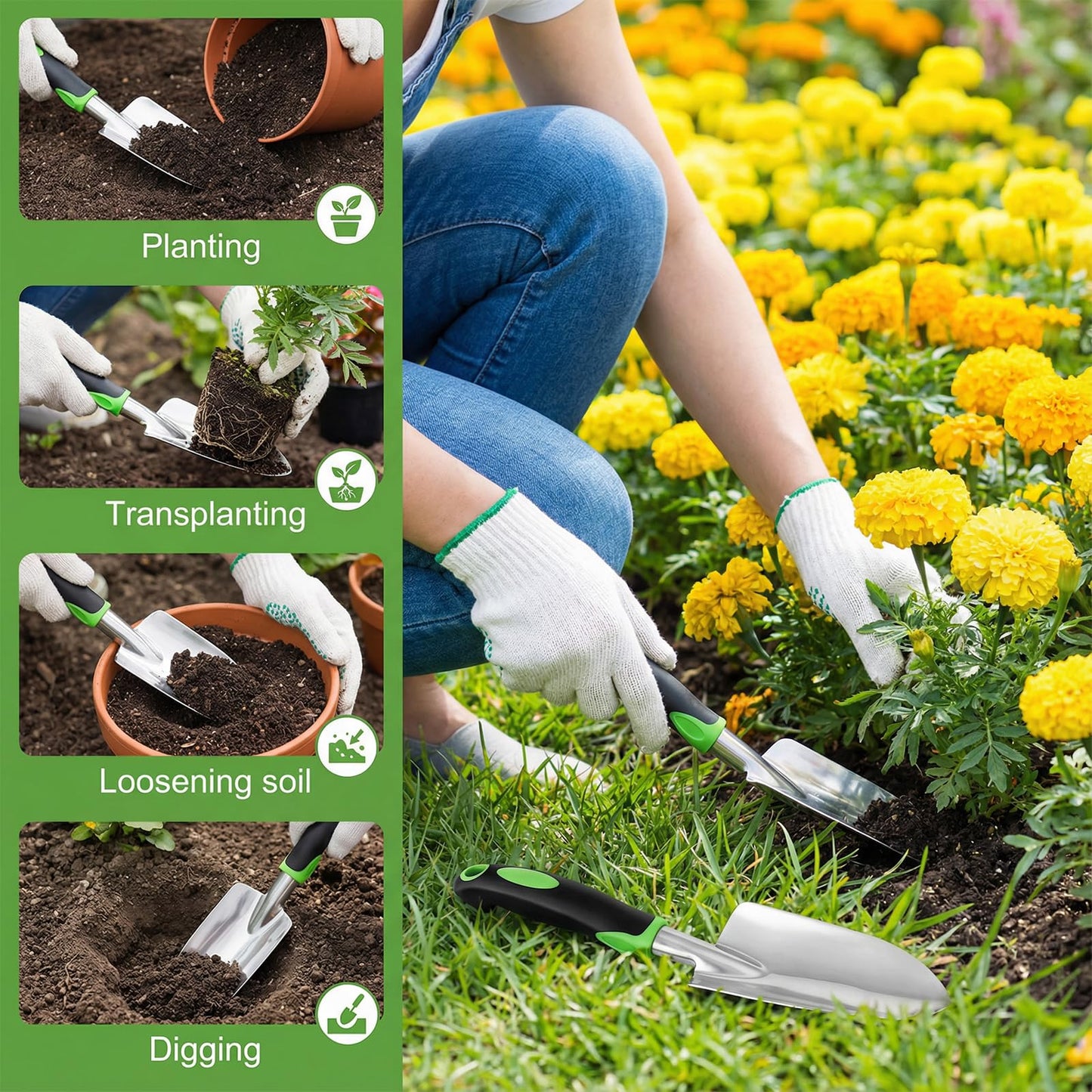 10 Pcs Garden Shovel Aluminum Alloy Heavy Duty Trowel Garden Tool Small Shovels for Digging Metal Hand Trowel Spade with Soft Handle for Lawn Yard Farm Home Shop Planting