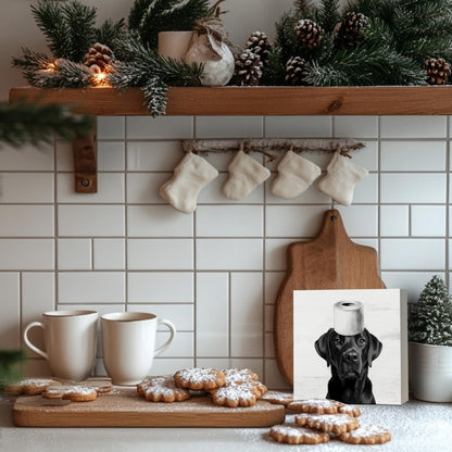 DAYOUER Black Labrador Bathroom Decor, Black Labrador Themed Gifts Wooden Box Sign, Funny Dog Wood Signs for Bathroom Toilet Restroom Counter Shelf Wall Decoration 5x5 Inch