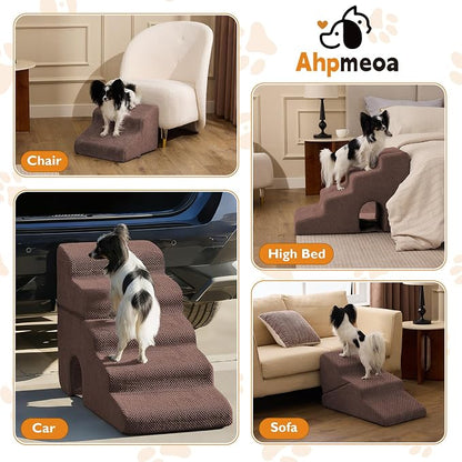 Dog Stairs for Small Dogs 11.5’’ H, 2-Step Dog Steps for Bed, Pet Stairs and Ramp for Dogs and Cats to Get on Beds, Couch, Non-Slip Balanced Pet Steps with Waterproof Cover, Brown