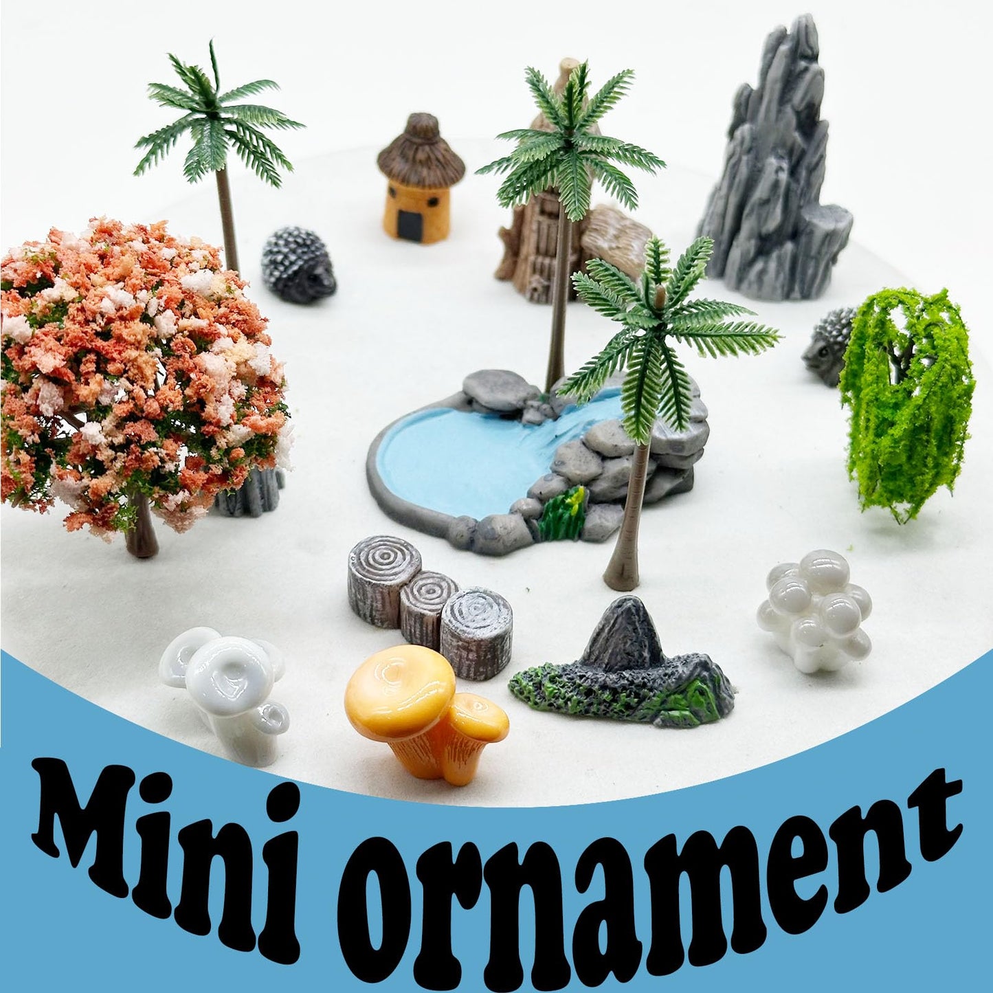 Woohome 42 PCS Mini Garden Accessories Fairy Garden Kit Micro Landscape Mini Zen Garden Accessories for Diorama Project DIY, Mini House Decor