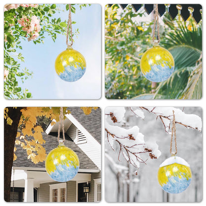 VCUTEKA Hanging Garden Gazing Ball, Hand-Blown Glass Witch Ball for Outdoor Garden Décor, 6" Blue Yellow Swirl