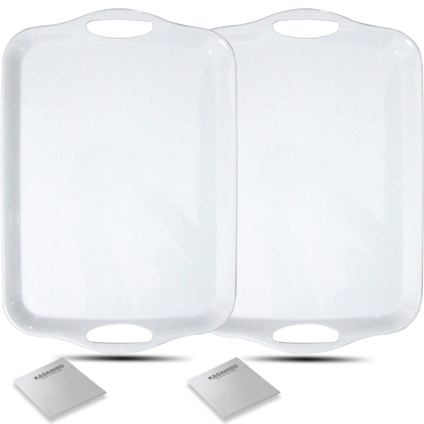 KAQAHIDO Large Melamine Serving Trays for Eating, 17.5’’ x 12’’ Serve Platter for Appetizer, Charcuterie, Food, Snack, Cupcakes, Dessert, BPA-Free, Dishwasher Safe Tray, Set of 2, White