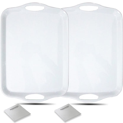 KAQAHIDO Large Melamine Serving Trays for Eating, 17.5’’ x 12’’ Serve Platter for Appetizer, Charcuterie, Food, Snack, Cupcakes, Dessert, BPA-Free, Dishwasher Safe Tray, Set of 2, White