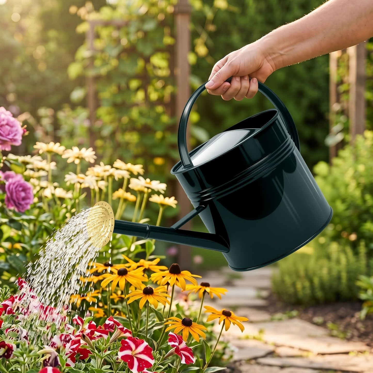 LONGRUN 2.5 Gallon Dark Green Metal Watering Can for Plants and Garden with Removable Spout, Made of Galvanized Iron