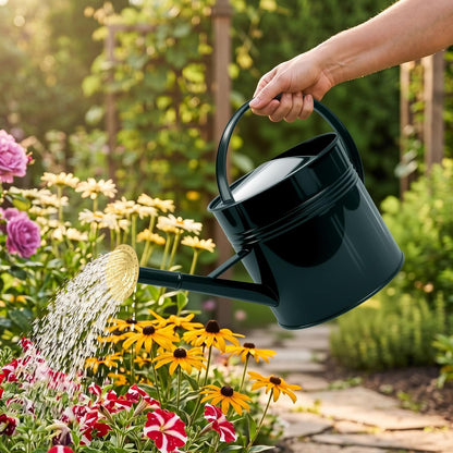 LONGRUN 2.5 Gallon Dark Green Metal Watering Can for Plants and Garden with Removable Spout, Made of Galvanized Iron