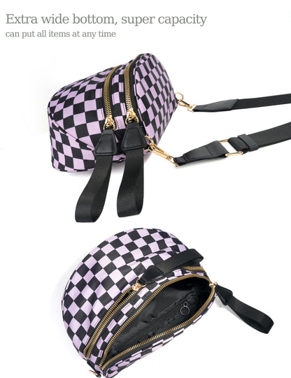Spacious Checkered Nylon Crossbody Bag Bum Bag Checkered Handbags Wallets for Women