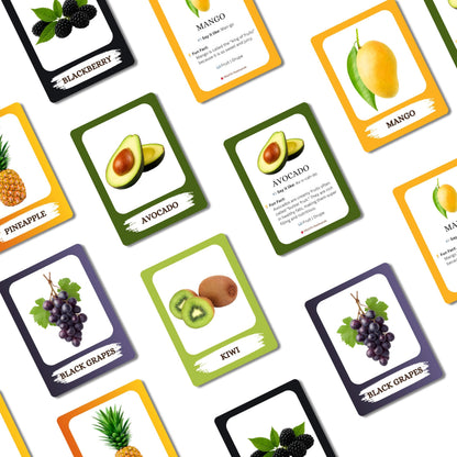 The Biblio Hub Fruits Flashcards – Non-Tearable Synthetic Learning Cards for Toddlers, Preschool & Kindergarten, Double-Sided Set