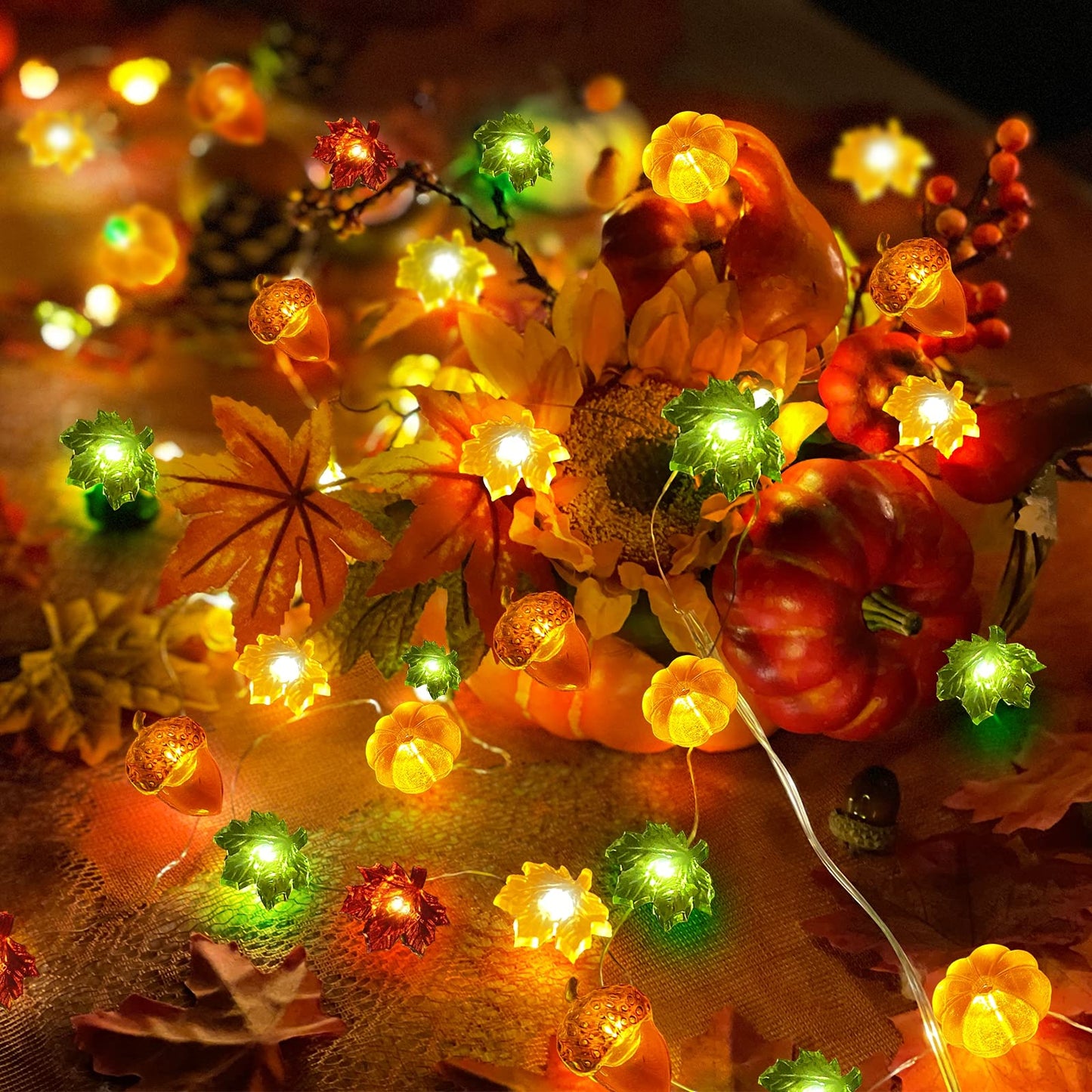 TURNMEON Fall Decor 2 Pack 3D Fall Thanksgiving Pumpkin Lights Total 40LED/13Ft Fall Decorations for Home, 3 in 1 Battery Powered Fall String Lights Halloween Thanksgiving Decor Home Indoor Outdoor