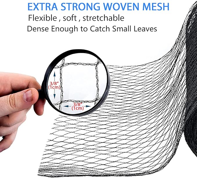 Koi Pond Netting Kit 20 x 40 FT, 3/8" Heavy Duty Woven Mesh Pond Net Cover for Leaves with 12 Stakes, HDPE Pool Netting Protecting Fish from Herons Birds Cats, Black