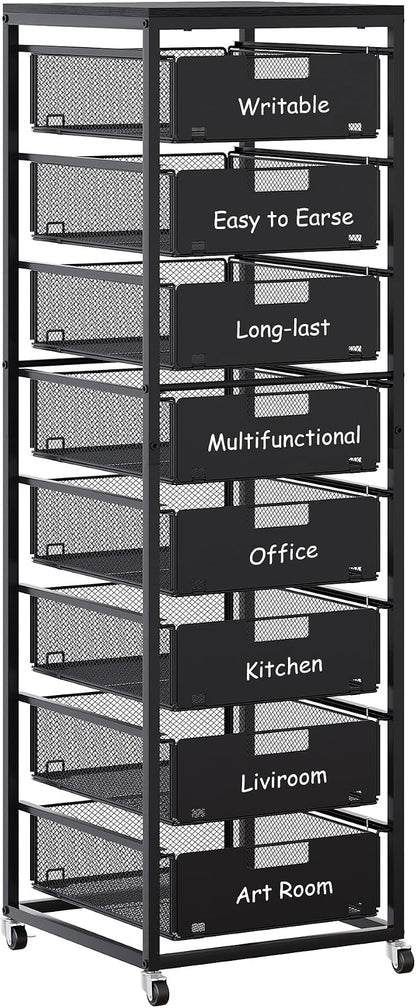 EasyPAG Rolling Storage Cart With 8 Drawers, Metal Craft Organizers And Storage Cart With Wood Tabletop, 30 Lbs Capacity Per Drawer For Home Office Classroom And Dorm, Black