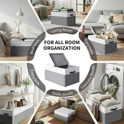 2 Pack EXTRA LARGE Blanket Storage Baskets with Lids, 22”x16”x12” Closet Organizers Bins for Clothes Towel/ Storage Box with Lid Handles/ Stackable Decorative Fabric Bins for Living Room, Nursery
