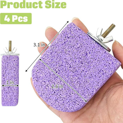 BNOSDM 4 Pcs Bird Beak Grinding Stone Chew Toy Parrot Calcium Perch Bird Stand Platform Parakeet Cage Accessories for Budgies, Cockatiels, Conures, Lovebirds, Finch (Purple)