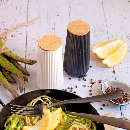 AdHoc Scape Salt & Pepper Mill Set - Salt & Pepper Grinders with Ultra-Sharp Grinding Mechanisms - Refillable Mills & Spice Shakers with Adjustable Grinding - Black & White