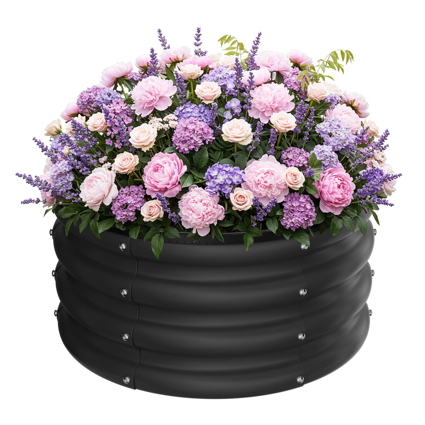 ZXZYHFTY Raised Garden Bed, 0.6 mm Galvanized Steel Round Planter Box with Open Bottom, Black, 2 x 2 x 1 FT, 1 Pack