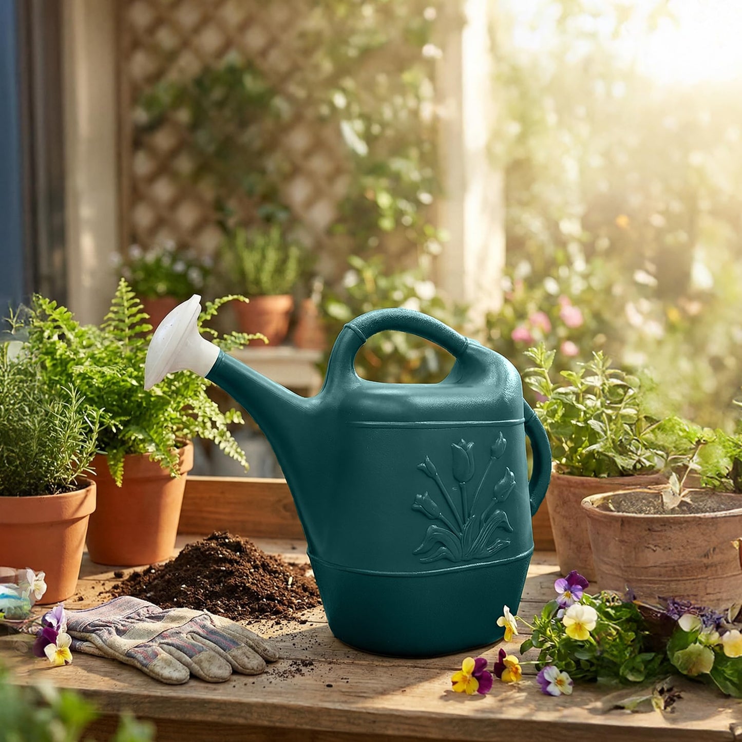 Union Products Watering Can, 2 Gallon Plastic Gardening Water Jug with 2 Handles for Garden, Indoor Plants, and Outdoor Flower Pots, Green