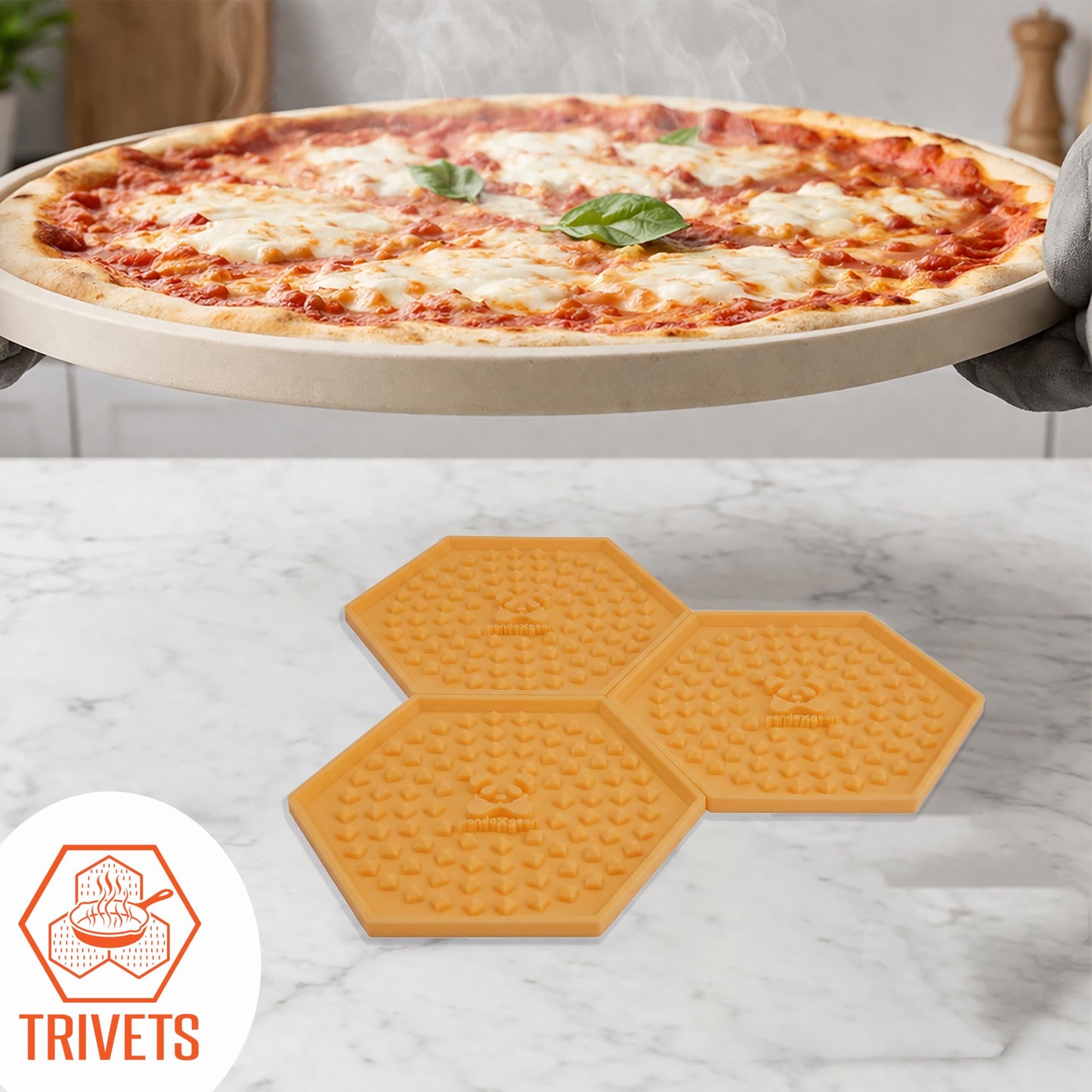 Silicone Coasters for Drinks – 3 Pack Large Yellow Coaster Set with Holder & Cleaning Brush, Heat Resistant Trivet Coasters, Non-Slip, Jar Opener, Hot Pad – PandaXGear (3 Pack - Yellow)