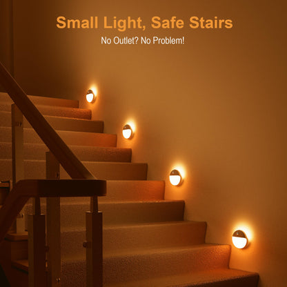 YUNLEX 2 Pack Motion Sensor Night Light, 2 Light Sources, 3 Light Modes, Night Light for Stairs, Bathroom, Bedroom, Hallway, Kitchen, Amber