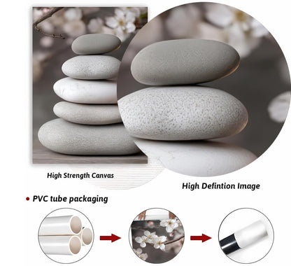 ZHJIOFXG 3 Piece Zen Canvas Wall Art Stacked Stones Cherry Blossom Candle Spa Wall Decor Calming Minimalist Neutral Poster Print Art for Bathroom Bedroom Yoga Room Office Living Room 12x16in Unframed