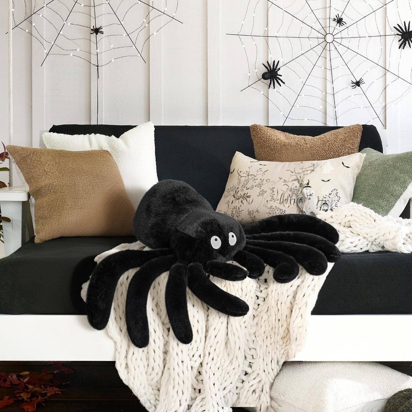 Bunny Chorus Halloween Decorations Spider Throw Pillows: Cute Black Spider Pillow Home Decor, Stuffed Large Plush Cushion Halloween Decorations Indoor for Home Sofa Bed Office Couch Living Room