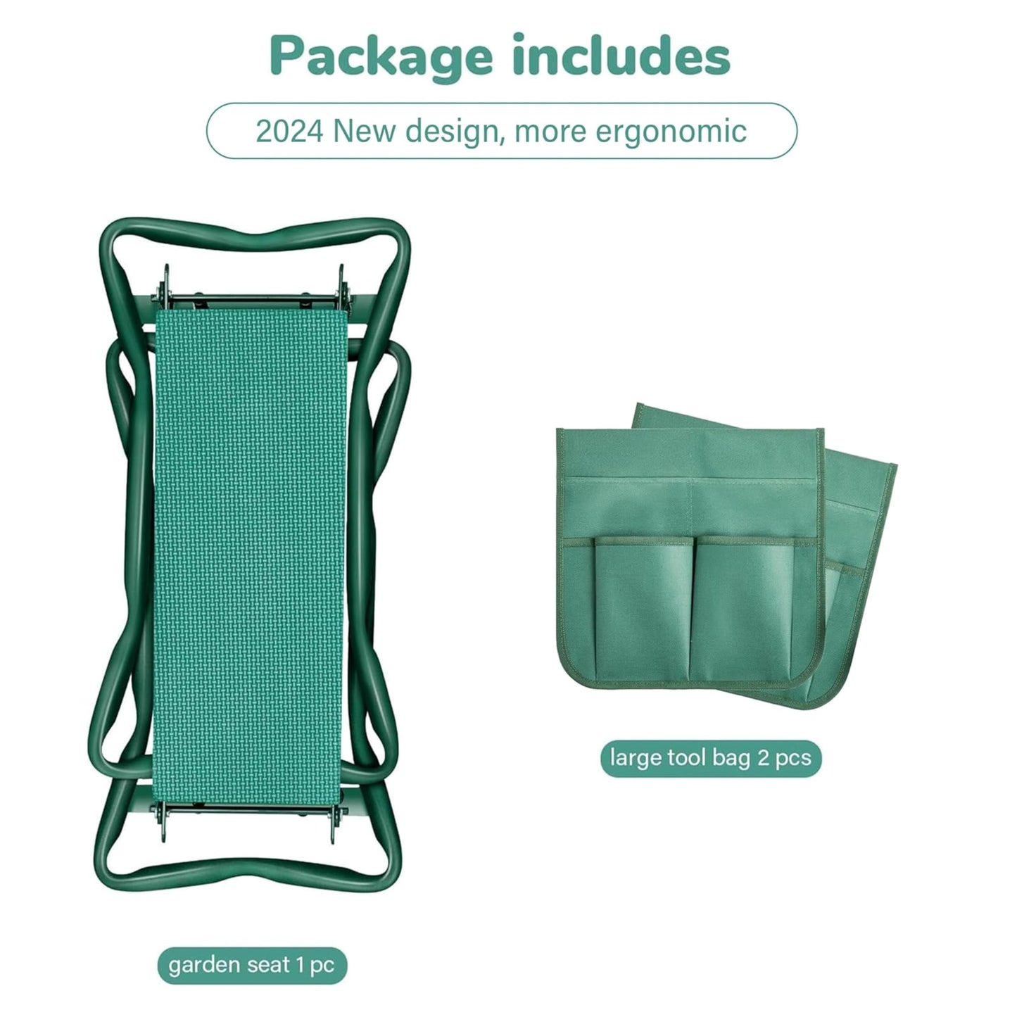 YSSOA New Garden Kneeler and Seat, with Sturdy Soft EVA Foam Pad, Hold Up to 330lb, Foldable Kneeling Bench, with 2 Tool Pouch for Gardening, Fishing, Camping, Green, Arbor Day Gift