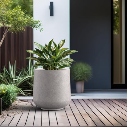 Kante 15.3" Dia Round Concrete Planter, Outdoor Indoor Large Plant Pots Containers with Drainage Hole and Rubber Plug for Home Garden Patio, Light Gray