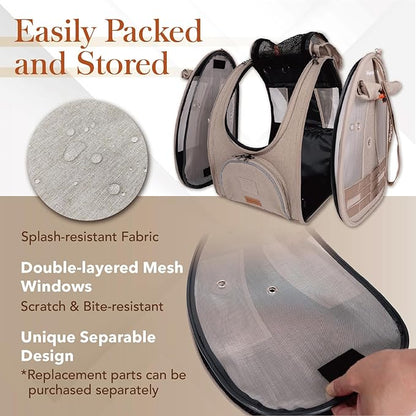 ibiyaya - BirdTricks TrackPack - Bird Backpack Carrier with Perch - Bird Carrier for Small Birds with Steel Feeding Bowl, and Breathable and Durable Material - Beige