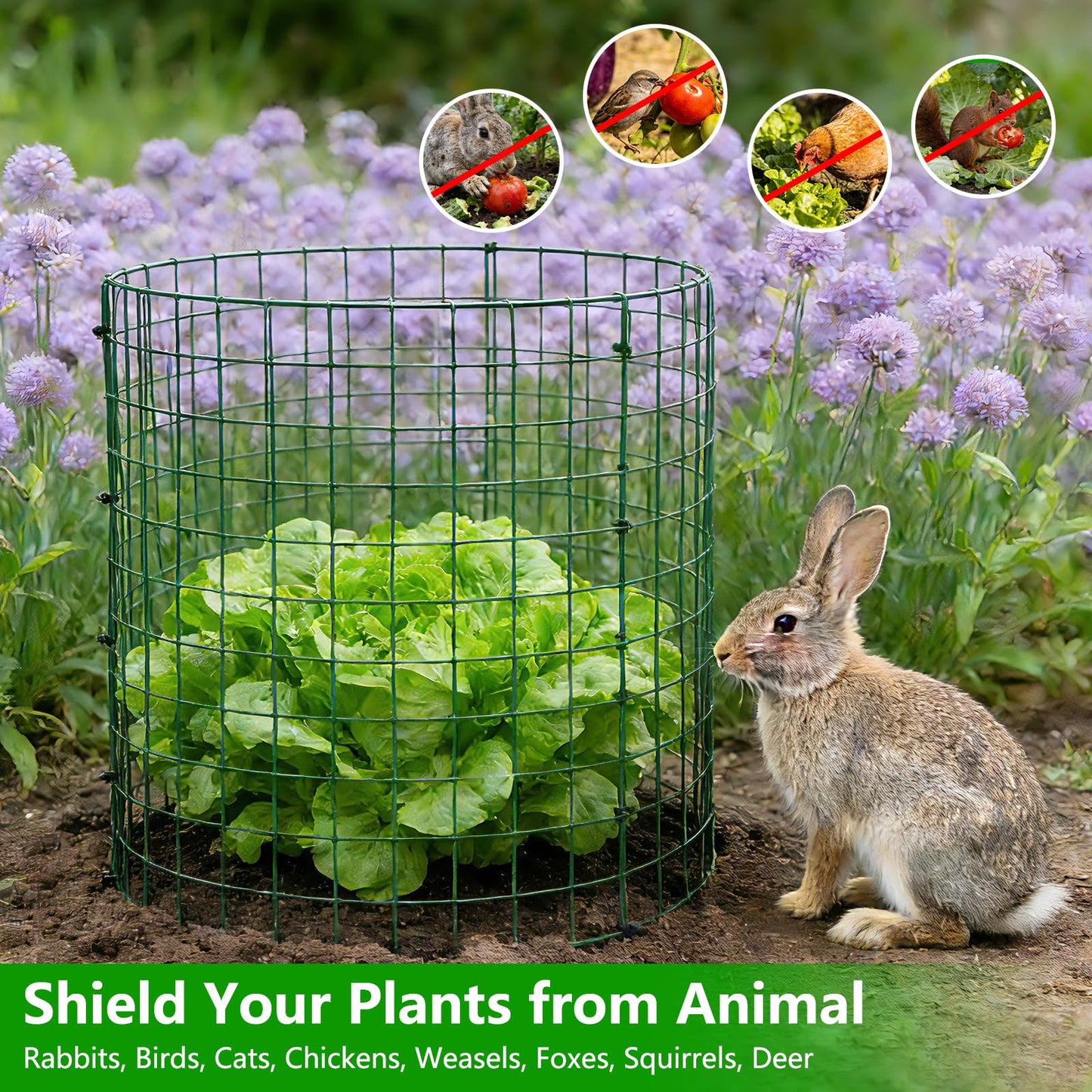 6 Pack Plant Protectors from Animals, 12''x12'' Metal Plant Cages for Outdoor Plants, Garden Plant Protector with Stakes & Zip Ties, Keep Rabbits Squirrels Out, Plant Cage for Flowers Vegetables