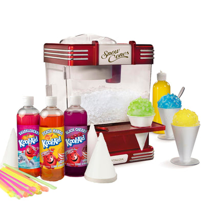 Nostalgia Snow Cone Shaved Ice Machine - Retro Table-Top Slushie Machine Makes 20 Icy Treats - Includes 2 Reusable Plastic Cups & Ice Scoop - Retro Red
