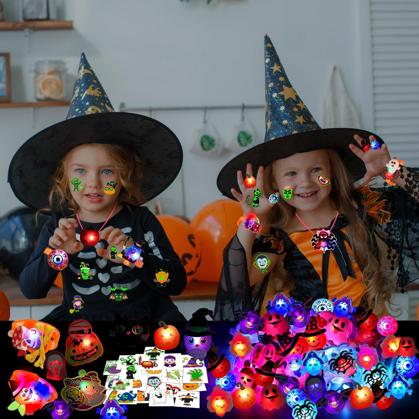 U-Goforst 88 PCS Halloween Party Favors for Kids, Glow in the Dark Light Up Bracelets Necklaces LED Rings Halloween Toys Bulk Classroom Favors Trick or Treat Gifts Goodie Bag Fillers Party Supplies