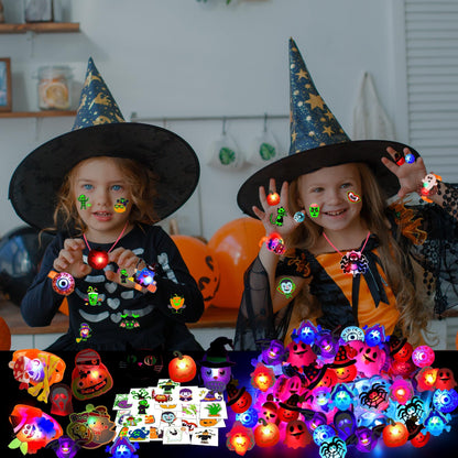 U-Goforst 88 PCS Halloween Party Favors for Kids, Glow in the Dark Light Up Bracelets Necklaces LED Rings Halloween Toys Bulk Classroom Favors Trick or Treat Gifts Goodie Bag Fillers Party Supplies