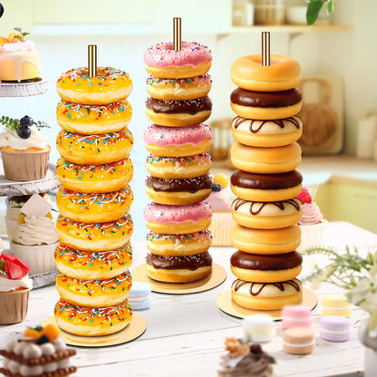 Otoolling 2 Pcs Metal Donut Display Stand Tower Bagel Holder Cake Stand Dessert Table Doughnut Holder Display Tower for Birthday Wedding Party and Donut Themed Party Decorations (Gold)