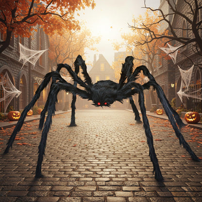 KatchOn, Giant Halloween Black Hairy Spider - 6.5 Ft, Foldable Fake Spider Halloween Decorations Outdoor | Summerween Decorations Party | Giant Spider Decoration for Summerween Party Decorations