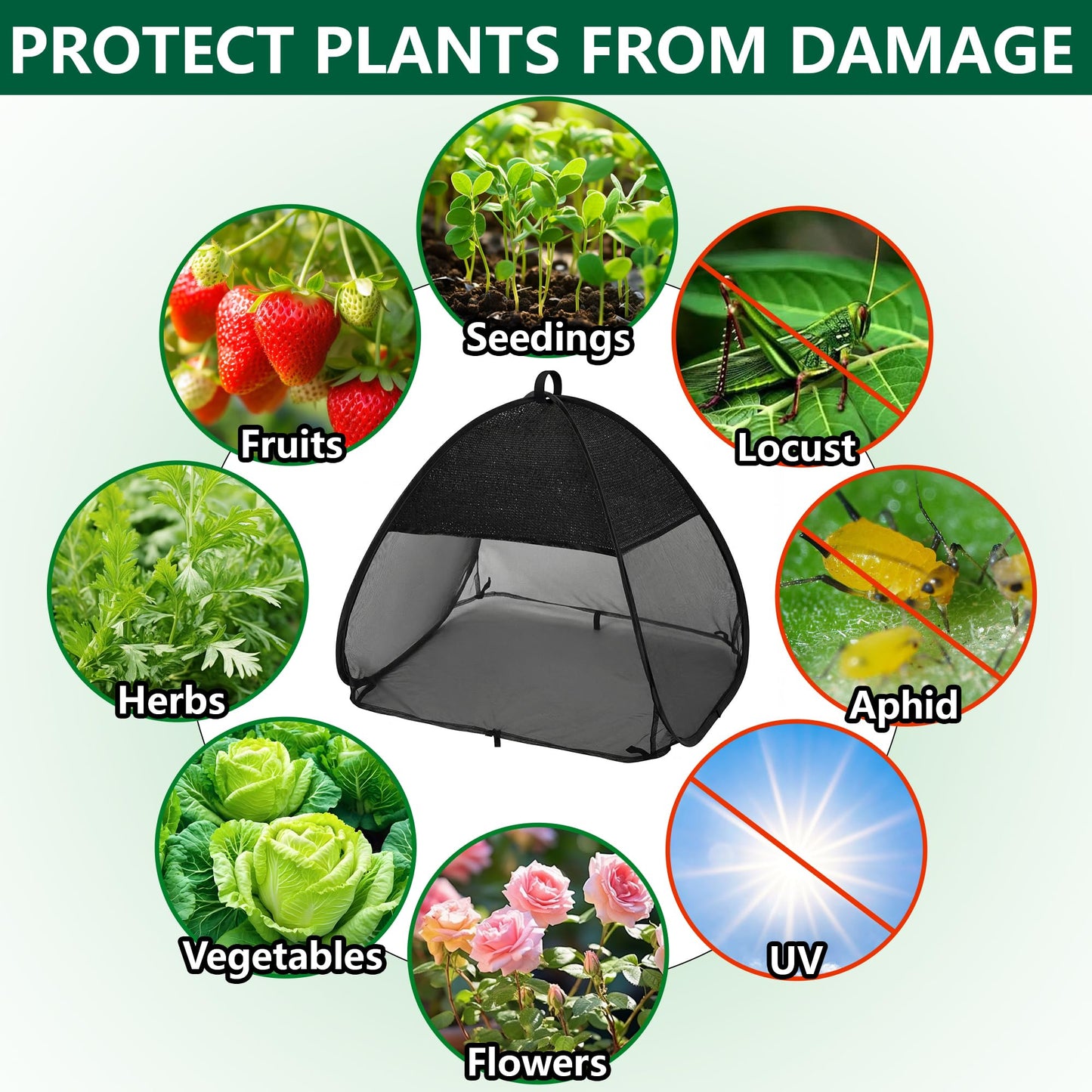 2 Pcs Pop Up Garden Netting Bug and Shade Covers, 22" x 22" x 22" Plant Sun Shade Top Bird Netting Tents, Insect Barrier Sun Protection Plant Cover Tent for Outdoor Plants Vegetables Fruits (Black)