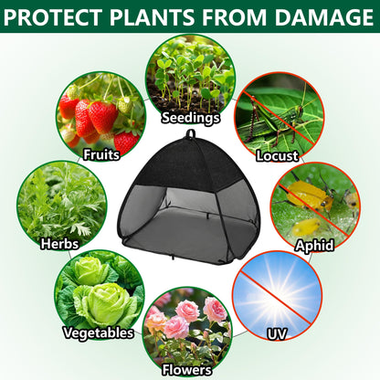 2 Pcs Pop Up Garden Netting Bug and Shade Covers, 22" x 22" x 22" Plant Sun Shade Top Bird Netting Tents, Insect Barrier Sun Protection Plant Cover Tent for Outdoor Plants Vegetables Fruits (Black)
