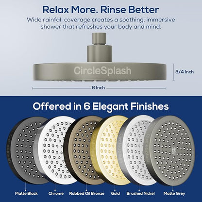 High Pressure Shower Head - Anti-Clogging Silicone Nozzles 2.5 GPM Removable Restrictor - Easy to Clean and Install - Includes Plumbers Tape - 6 inch - (Matte Grey, 2.5GPM)