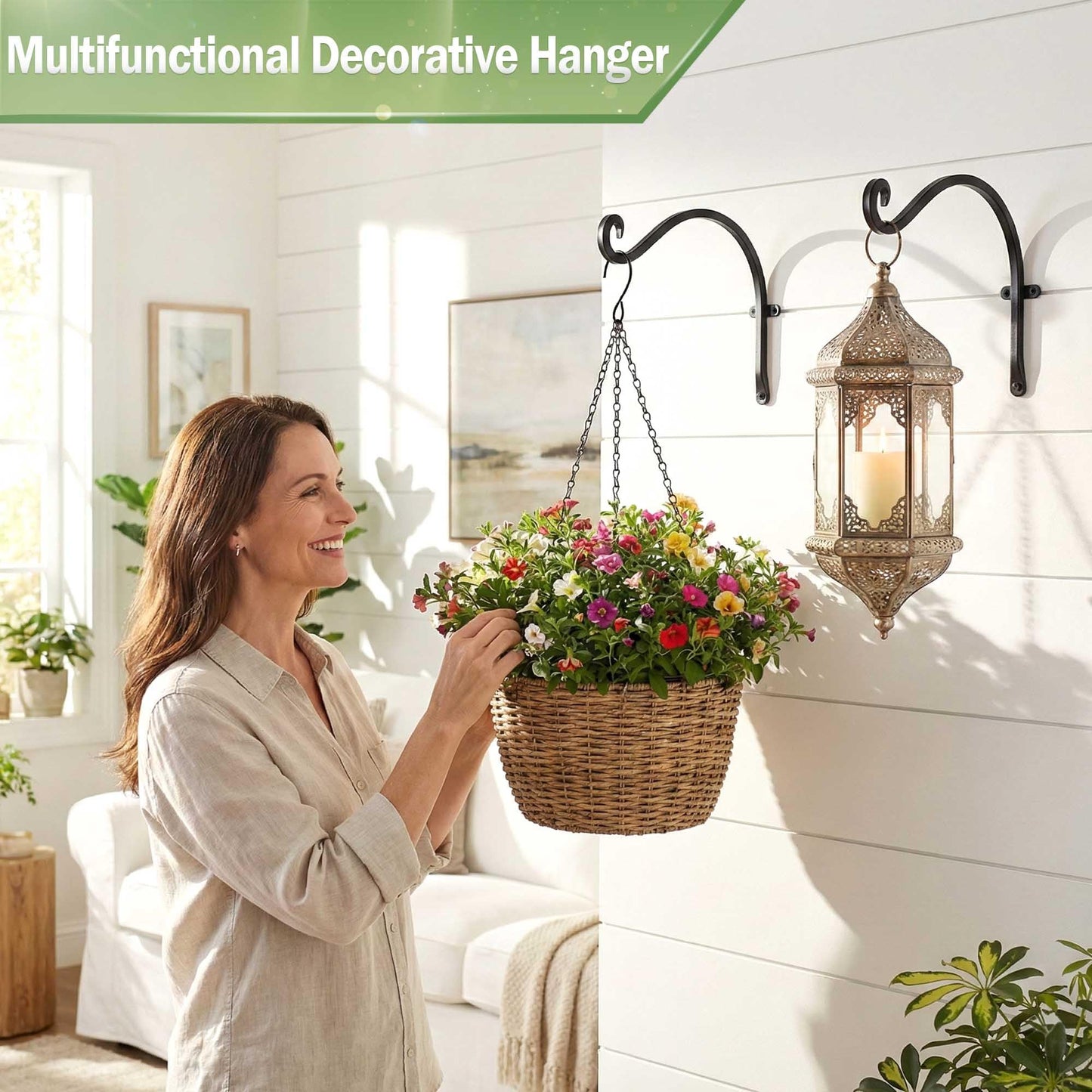 AJART Heavy-Duty Plant Hanger Outdoor - Can Hold 50 Lbs Plant Basket or Large Bird Feeder - 12 Inch Solid Iron Windproof, Rustproof Wall Hooks - with Triangular Stability - 2 Pieces