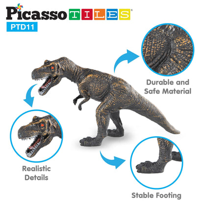 PicassoTiles Dinosaur Play Mat Toys 32pc Dino Playset STEM Activity Learning Kit STEAM Toy with Educational Book, 21 Action Figures T-Rex, Triceratops, Velociraptor, Trees, Rocks for Kids 3+ PTD11