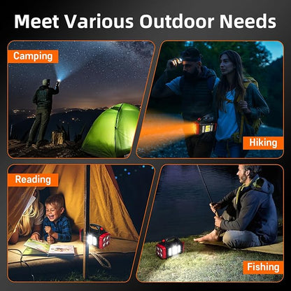 Solar Handheld Flashlight, 4 Lighting Modes Rechargeable LED Work Light, USB-C & Solar Powered Portable Lantern,Emergency Camping Light for Outdoor, Hiking, Power Outage (Gold-2pcs)