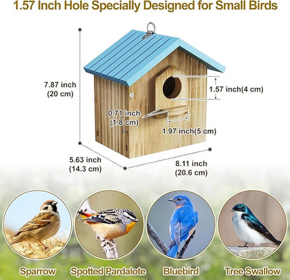 Auslar Bird House for Outside, Wooden Birdhouses for Outdoors, Bluebird House for Outside Clearance, Hanging Bird Houses for Cardinals Finch Wren Swallow for for Garden Viewing