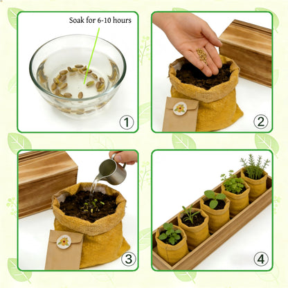 5 Herb Garden Kit with Wooden Box – Basil, Thyme, Parsley, Rosemary, Mint – Windowsill Herb Garden for Kitchen – Mother’s Day Gift for Mom, Gardening Gift for Women – Birthday Housewarming