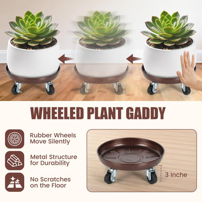 OBMMIRAO 10 Inch Plant Caddy with Wheels Heavy Duty, 240 lbs Capacity, 4 Swivel Casters (2 Locking), Steel Rolling Plant Stand, High-Strength Rust-Proof Steel