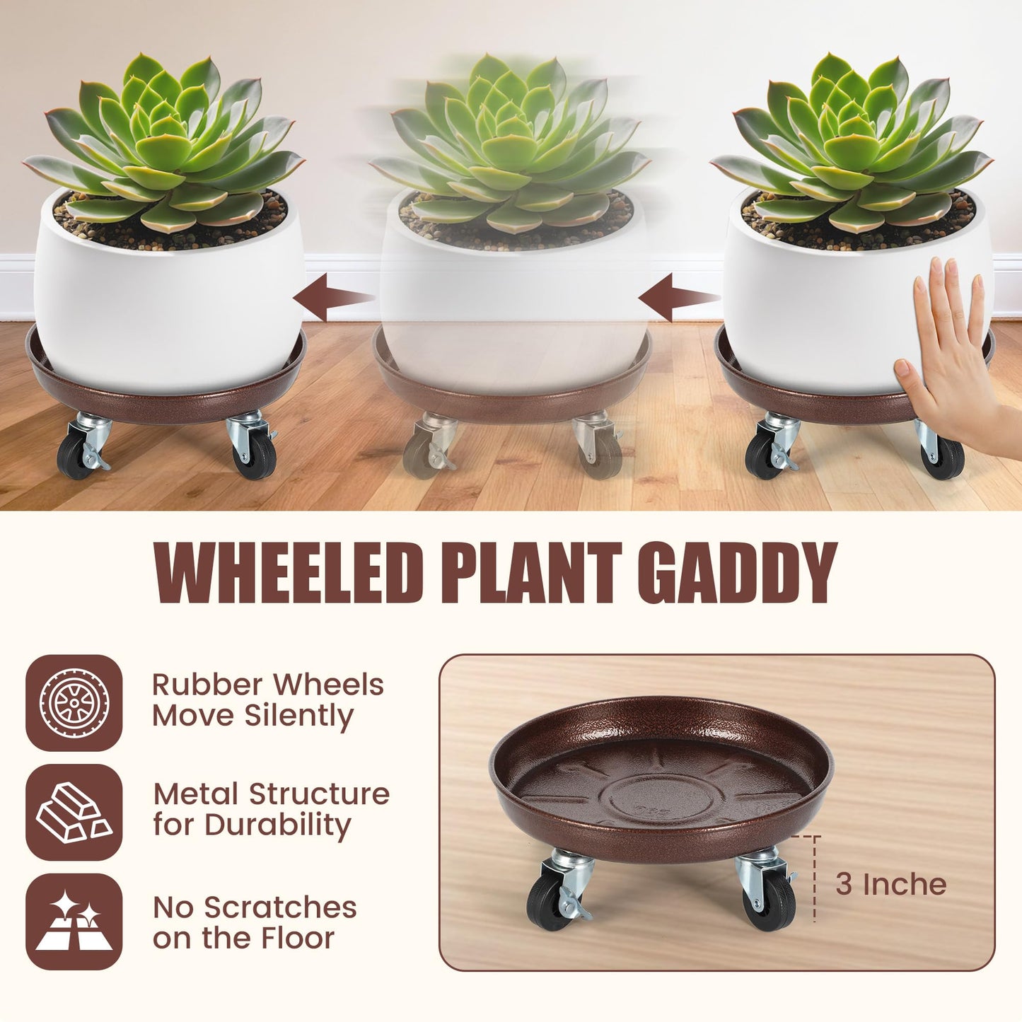 OBMMIRAO 16 Inch Plant Caddy with Wheels Heavy Duty,420 lbs Capacity, 5 Swivel Casters (2 Locking), Steel Rolling Plant Stand, High-Strength Rust-Proof Steel