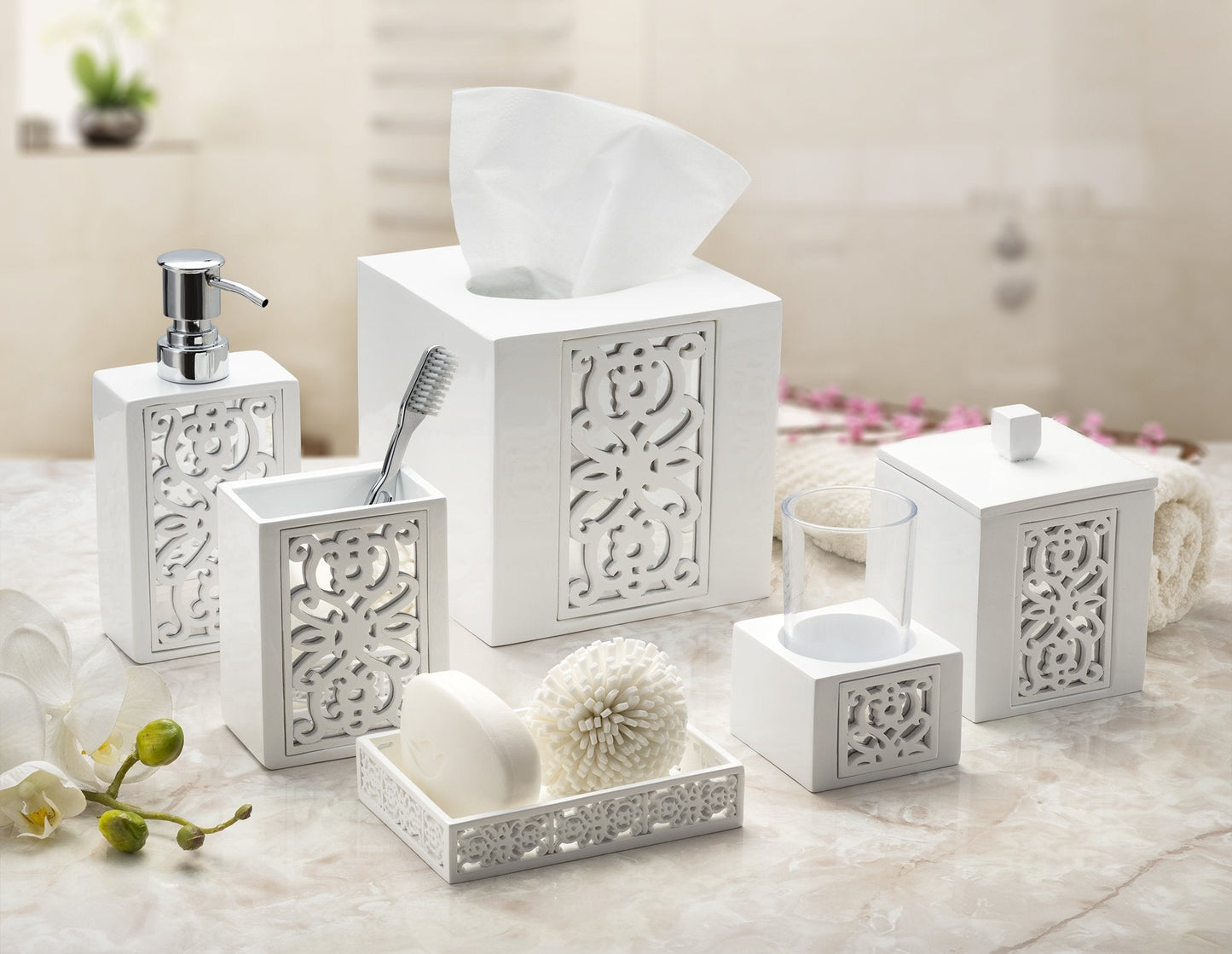Creative Scents Mirror Janette White Tissue Box Cover Square - Decorative Square Tissue Box Holder for Bathroom with Durable Bottom Slider - Beautiful Mirrored Tissue Holder for Bathroom